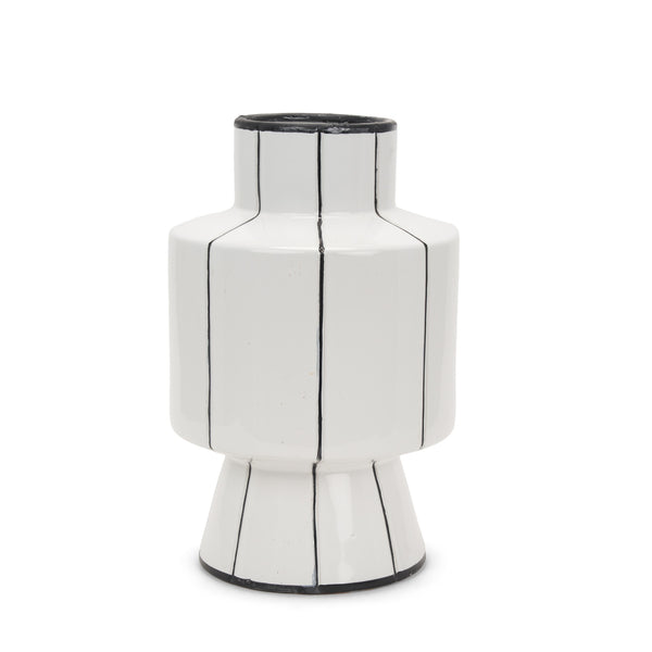 Dinah Large White w/ Black Stripes  Ceramic Vase