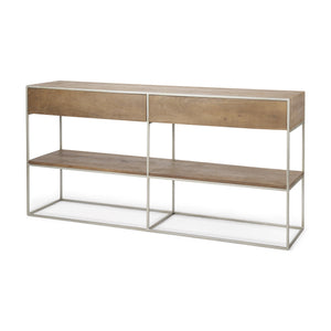 Morris I 63L x 15W x 31H Brown Wood w/ Silver Metal Frame 2 Drawer Console Table
