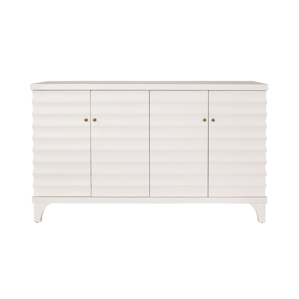 FOUR DOOR BUFFET WITH HORIZONTAL FLUTED DETAIL IN MATTE WHITE LACQUER