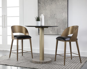 DEZIRAE COUNTER STOOL - ANTIQUE BRASS - CHARCOAL BLACK LEATHER