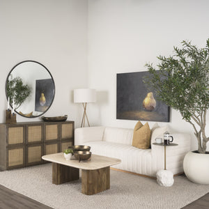 Symona Travertine and Mango Wood Rectangle Coffee Table