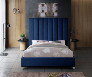 Glenda King Bed In Navy Velvet