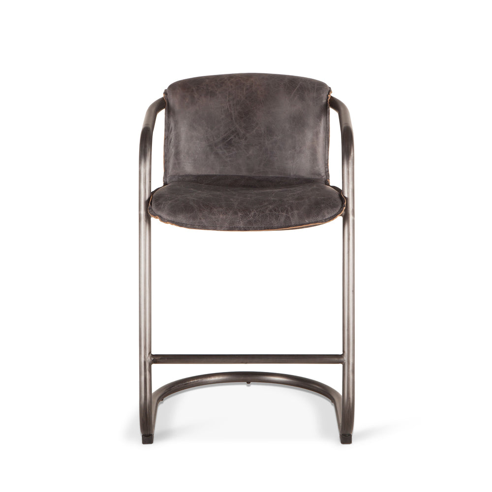 Portofino Distressed Antique Ebony Leather Counter Chair