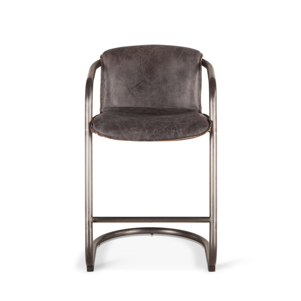 Portofino Distressed Antique Ebony Leather Counter Chair