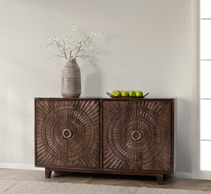 Vivienne Mango Wood 4-Door Cabinet in Bark Brown