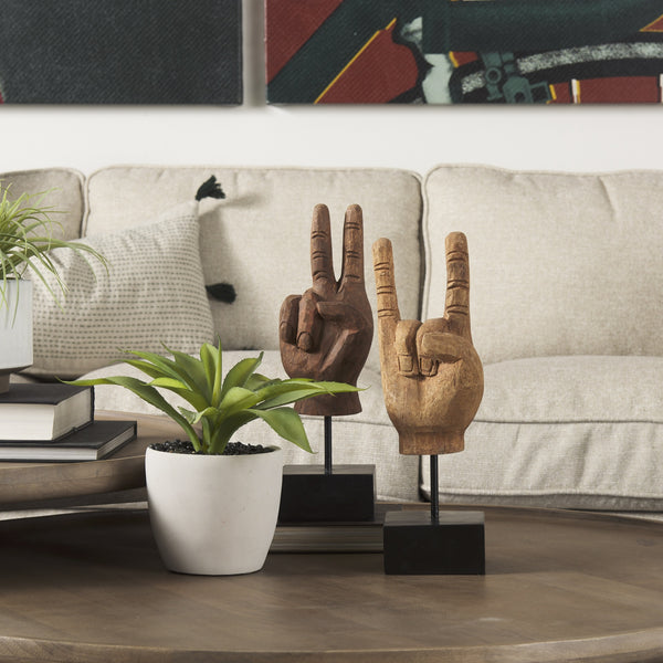 Saxum 4L x 4W Natural Wooden Carved Hang Loose Hand