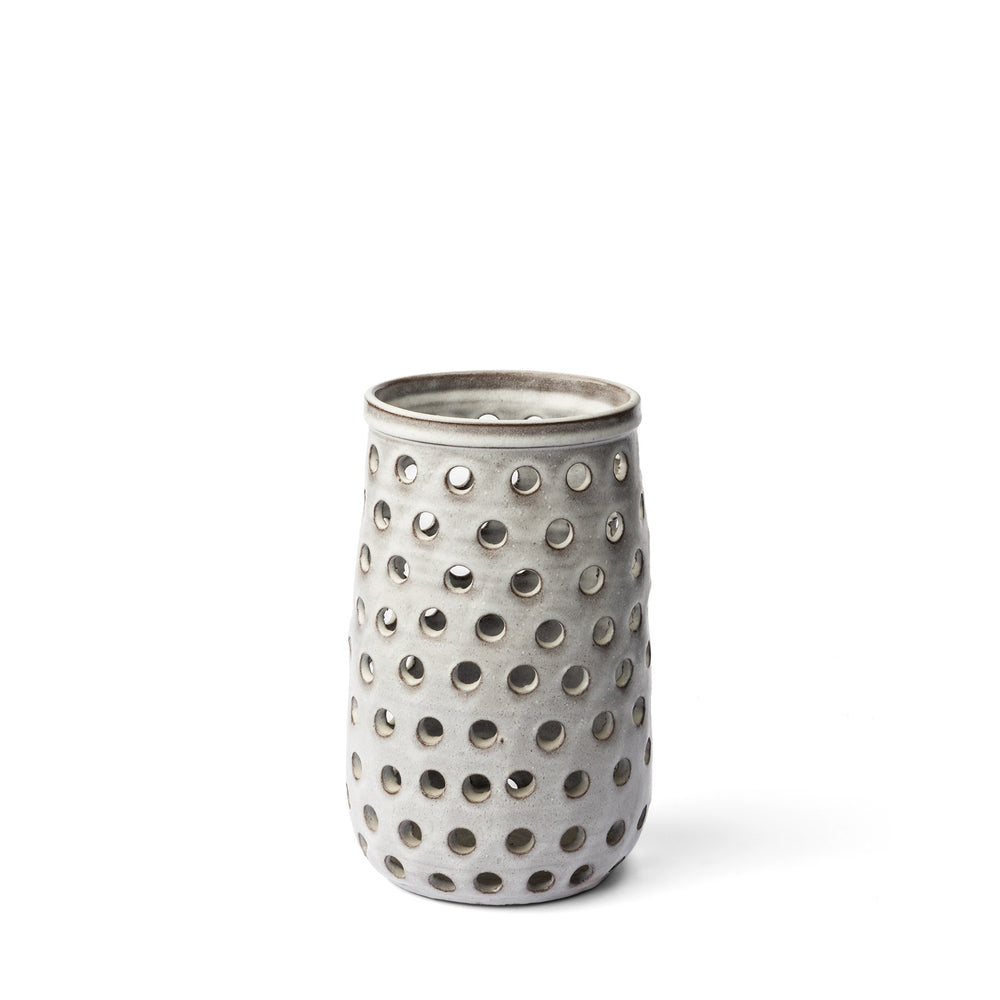Canasta Small Rustic White Ceramic Cylindrical Vase