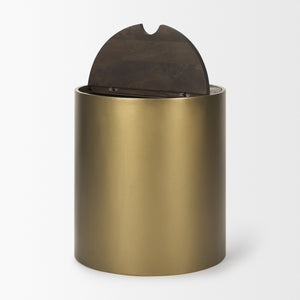 Eclipse Gold Metal Drum Base w/ Dark Brown Wood Top End/Side Table