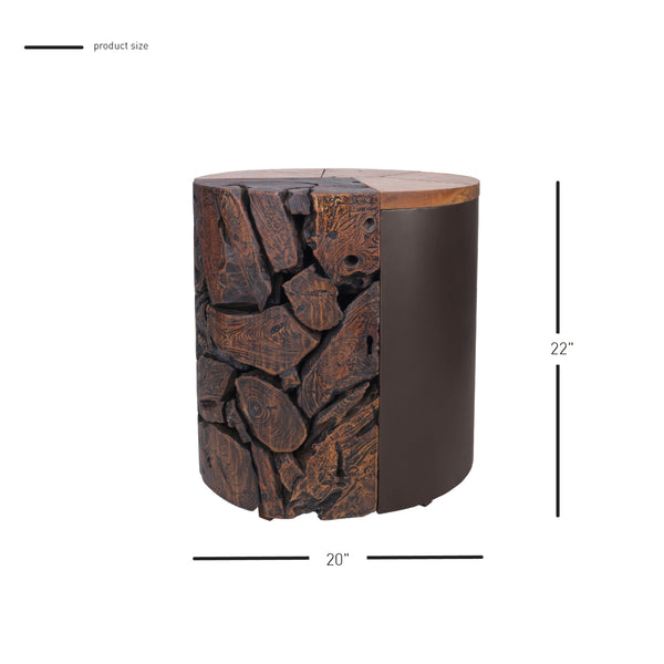 Brizo Reclaimed Teak Side/ End Table, Natural/Nightfall Black