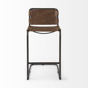 Berbick 43" Total Height Medium Brown Leather w/ Iron Frame Bar Stool