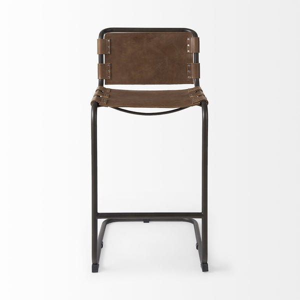 Berbick 43" Total Height Medium Brown Leather w/ Iron Frame Bar Stool