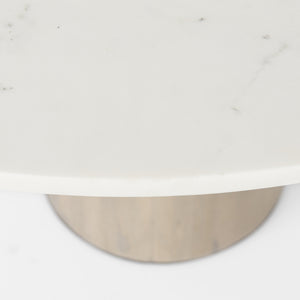 Maxwell 48L x 48W x 30H White Marble Round Top W/ Black Metal and Wood Pedestal Base Dining Table