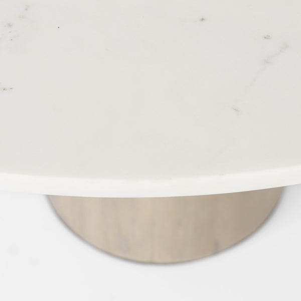 Maxwell 48L x 48W x 30H White Marble Round Top W/ Black Metal and Wood Pedestal Base Dining Table