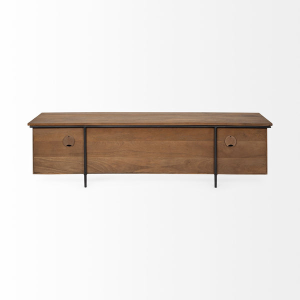 Maddox V Brown Solid Wood TV Stand Media Console with Storage, TV up to 85"