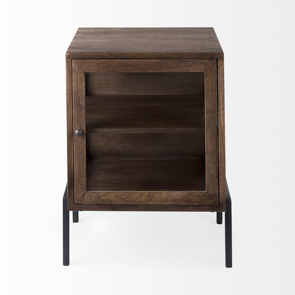 Arelius 20L x 18W x 26H  Medium Brown Wood W/ Black Metal Frame End/Side Table