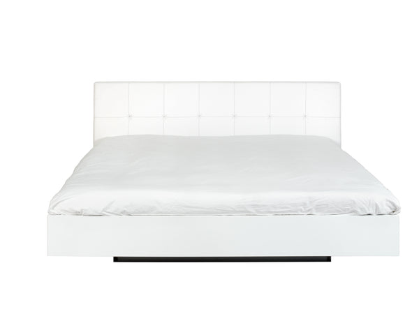 Floating modern King Bed - White Upholstery, White