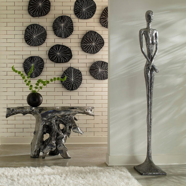 Skinny Female Sculpture, Liquid Silver