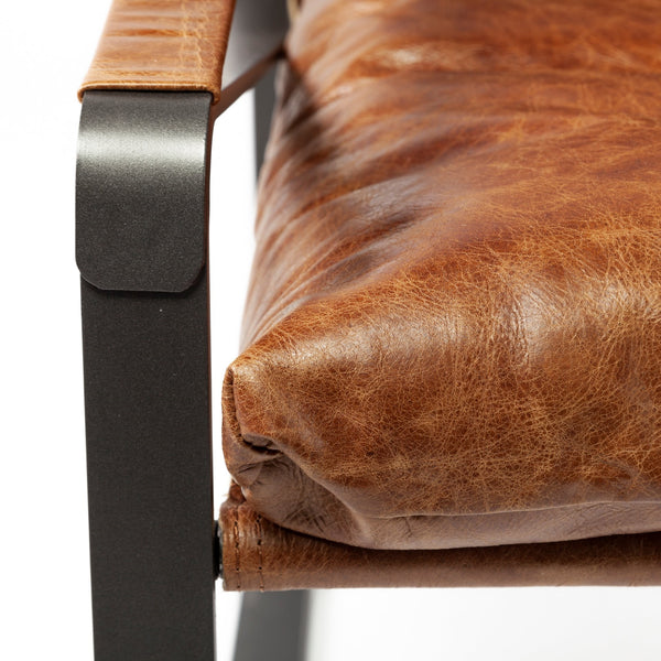 Hornet I 27.0L x 35.0W x 36.0H Brown Leather Unibody Seat w/ Black Metal Frame Accent Chair