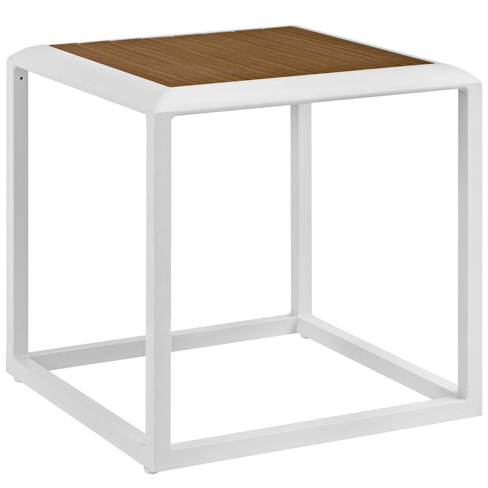 Aubrey Outdoor Patio Aluminum Side Table In White Natural