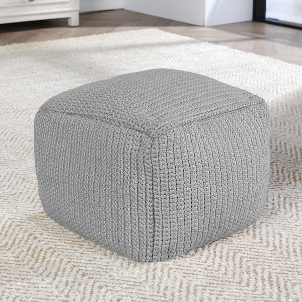 Performance Prism Outdoor Pouf - Handwoven Gray