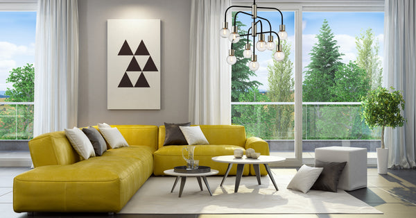 Neutra 9 Light Chandelier in Matte Black + Polished Nickel Finish