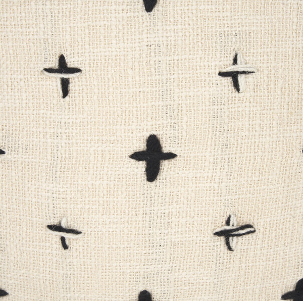 Saanvi Wool w/ Cream and Black Stitched Cross Patterned Pouf