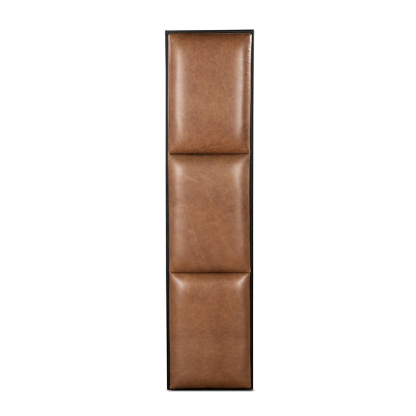 New York 62" Cognac Leather Iron Bench