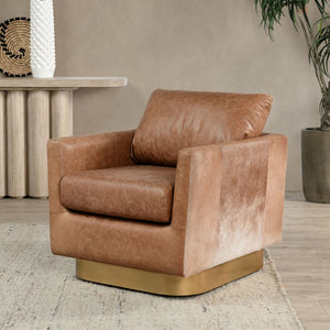 Lathe Leather/Hide Swivel Accent Chair - Sedona Brown