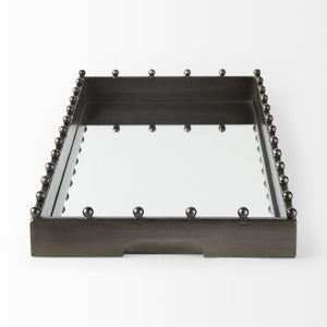 Elio 29.9L x 13.0W x 2.6H Gun Metal Gray Metal W/Studs and Mirrored Bottom Rectangle Tray