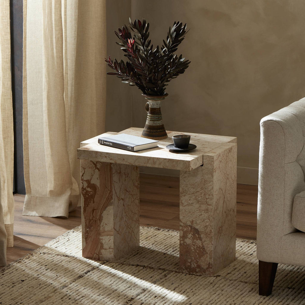 Romano End Table In Desert Taupe Marble