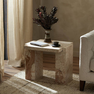 Romano End Table In Desert Taupe Marble