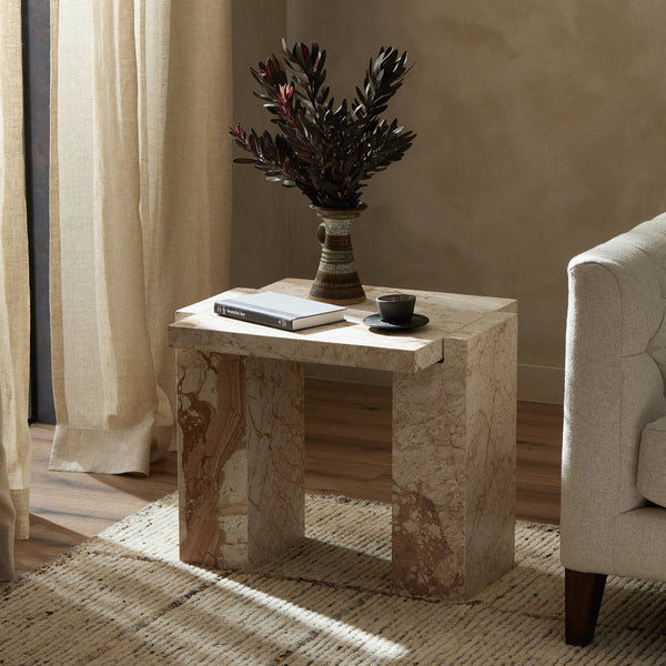 Romano End Table In Desert Taupe Marble