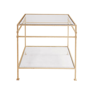 TWO TIER SQUARE TABLE WITH GLASS TOP IN HAMMERED GOLD LEAF