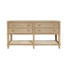 FOUR DRAWER CONSOLE WITH OPEN CANE SHELF IN CERUSED OAK