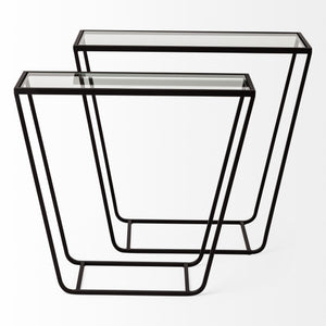 Arya (Set of 2) 24L x 10W Black Rectangular Glass Top Iron Frame Accent Table