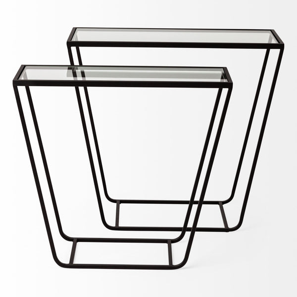 Arya (Set of 2) 24L x 10W Black Rectangular Glass Top Iron Frame Accent Table