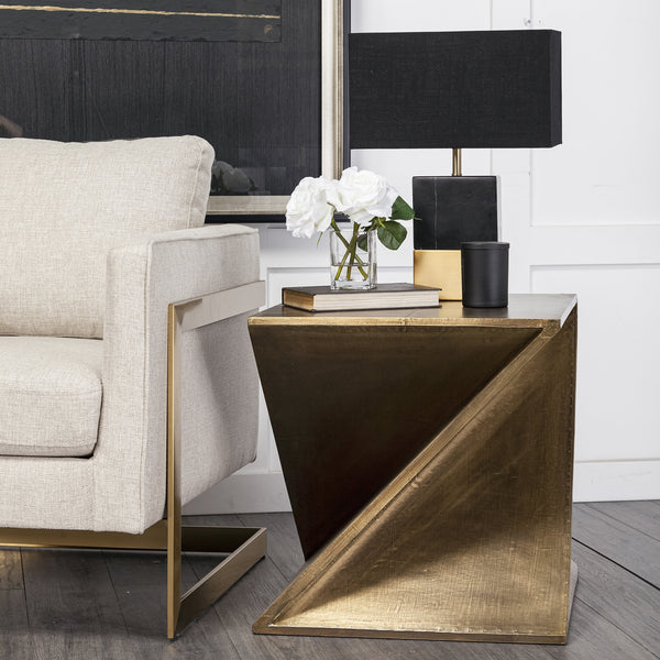 Zelda 20L x 20W Gold Metal-Cladded Z-Shaped Wooden Accent Table