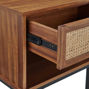 Caine Rattan Night Stand/Side Table In Brown