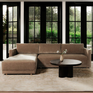 Bryn Camel Left Sectional Sofa with Oak Legs