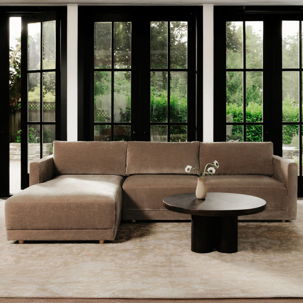 Bryn Camel Left Sectional Sofa with Oak Legs