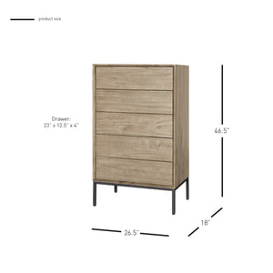 Hathaway KD Chest 5 Drawers, Drifted Sand