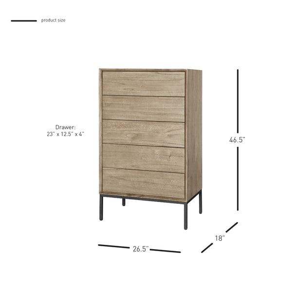 Hathaway KD Chest 5 Drawers, Drifted Sand