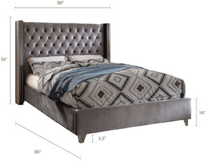 Isabel King Bed In Grey Velvet