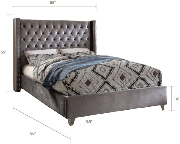Isabel King Bed In Grey Velvet