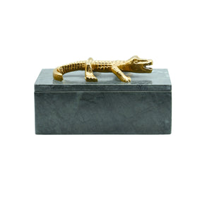 GREEN MARBLE BOX WITH BRASS ALLIGATOR HANDLE