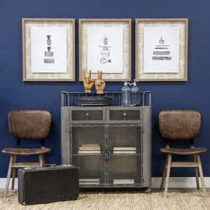 Udo Metal Frame Two Door Cabinet w/Two Drawers & Wood Top Bar Cart