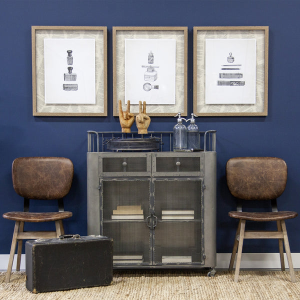 Udo Metal Frame Two Door Cabinet w/Two Drawers & Wood Top Bar Cart