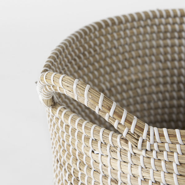 Maddie 13.8L x 13.8W X 15.0H (Set of 3) Light Brown W/White Dipped Seagrass Round Basket  W/ Handles
