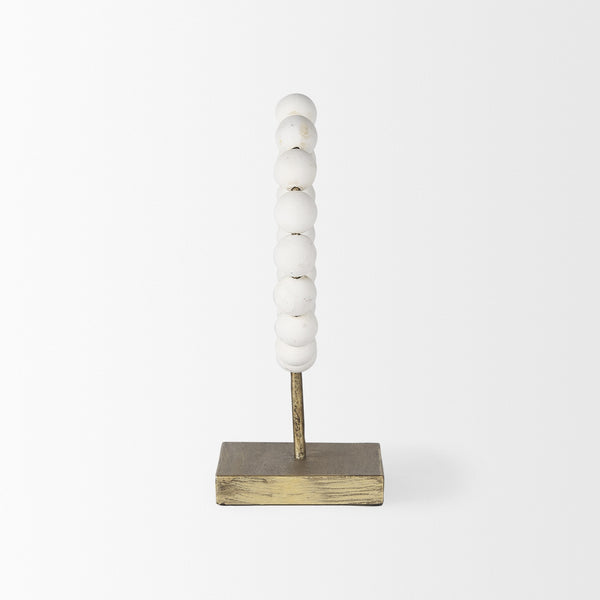 Pontchartrain I (Small) 9L x 5W White Beaded Broken Sphere Decorative Object W/ Gold Base