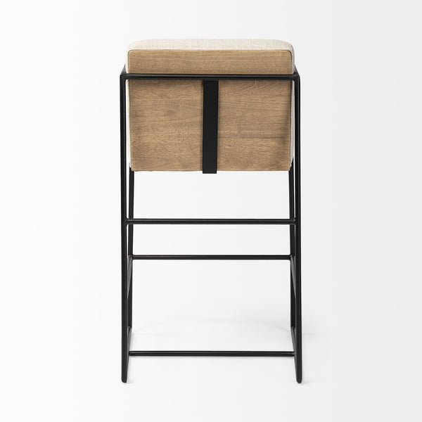 Stamford 36" Total Height Light Beige Upholstered Seat w/ Wood Back, Metal Frame Counter Stool